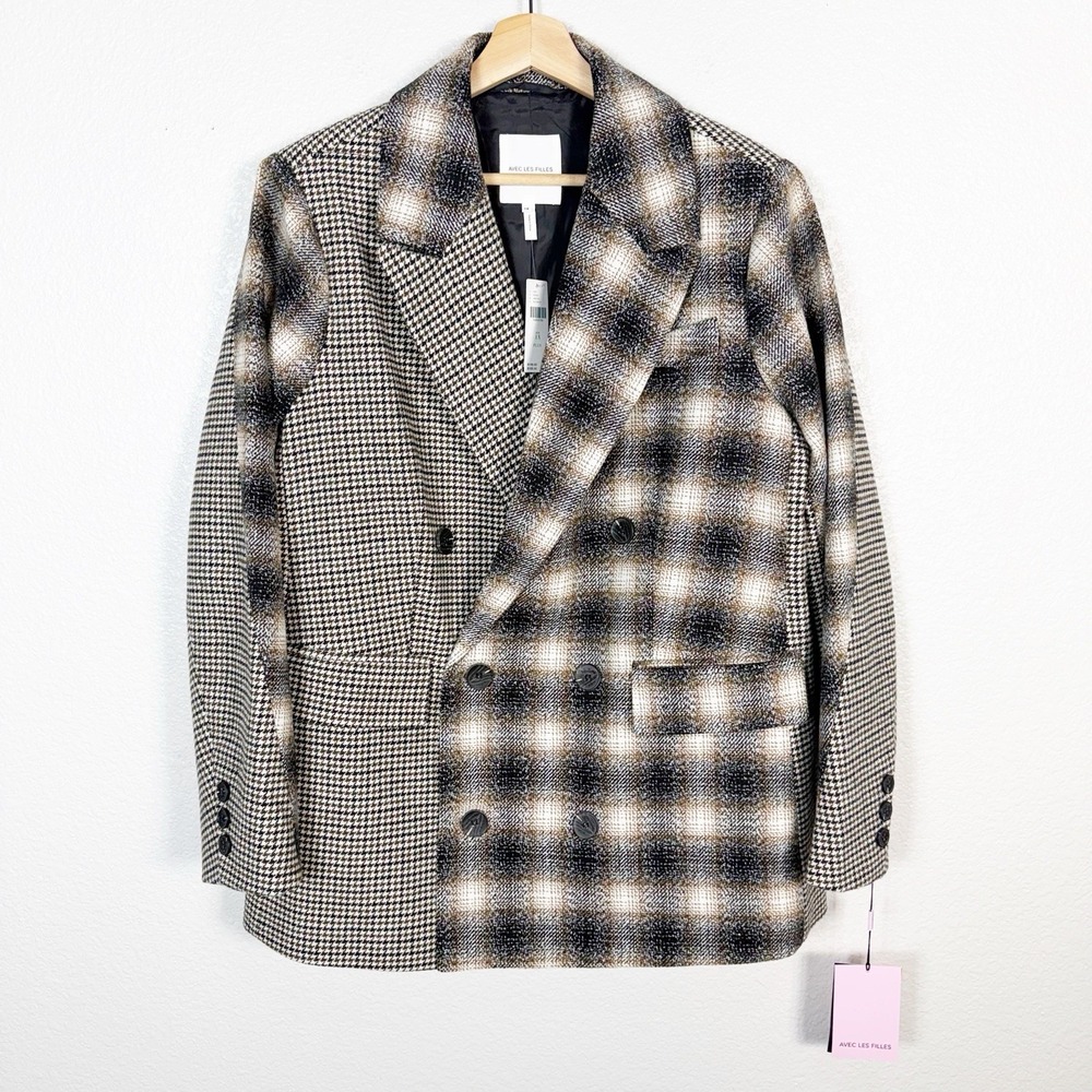 Anthropologie Avec Les Filles NWT Mixed Plaid Menswear Blazer Womens Size 1X